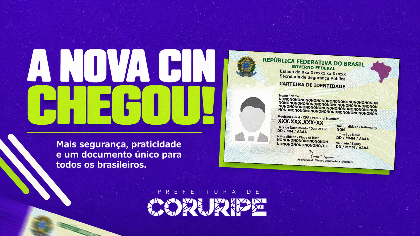 Saiba onde emitir a nova Carteira de Identidade Nacional (CIN) em Coruripe